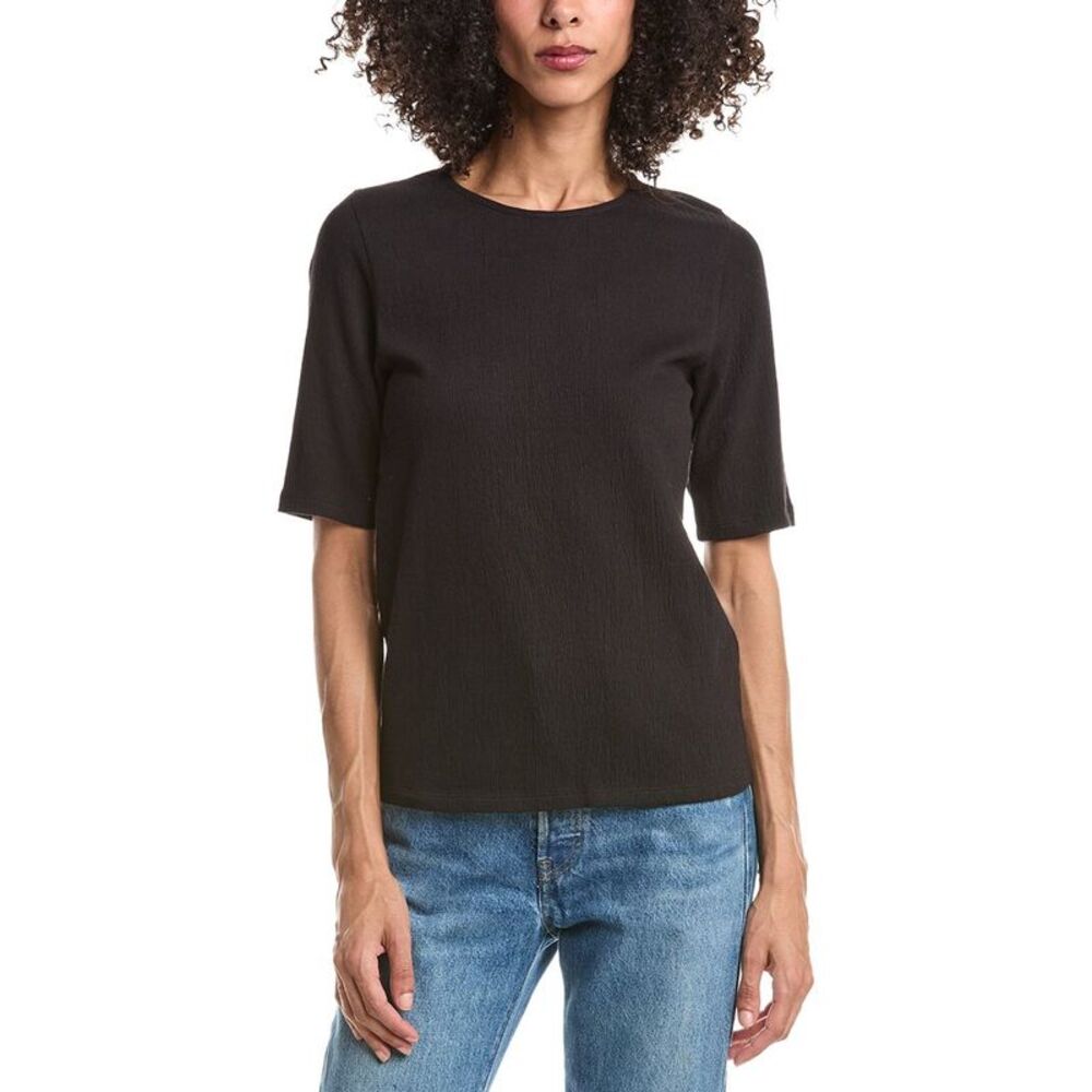 Eileen Fisher Womens Crewneck Elbow Sleeve Top, Black
